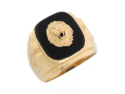 10k Or 14k Yellow Gold Onyx Regal Lion Head Mens Nugget Style Ring • $534.99