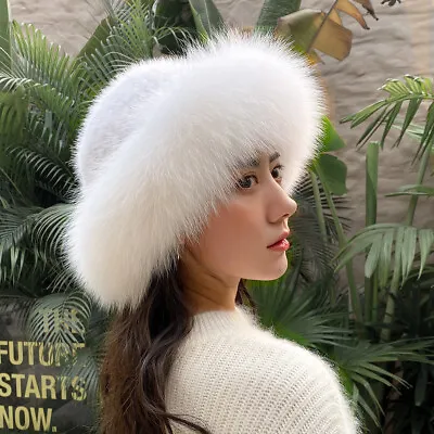 Women's Ladies Elegant Real Mink Fur Hat Knitted Beanie Cap W Real Fox Fur Brim  • $34.98