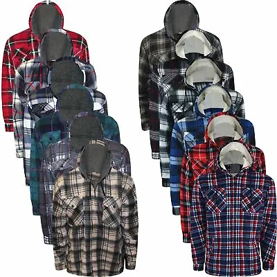 Mens Lumberjack Padded Shirt Sherpa Fur Lined Flannel Work Jacket Thick Hoodie • £19.99