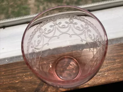 Vintage Needle Etched Pink Depression Era 4 1/2  Juice Glasses 9 Oz. (6) Tiffin? • $39.99