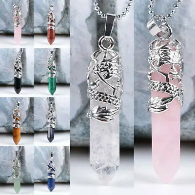 Natural Hexagonal Gemstone Pendants Chakra Healing Quartz Crystal Point Necklace • $2.46