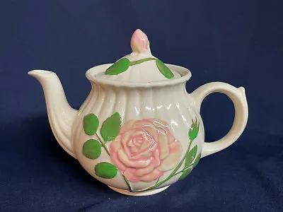 $44.99 • Buy Shawnee USA  Embossed Pink Rose  Pottery Teapot Handpainted