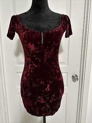 Burgundy Velvet Mini Dress With Rinestone On Front Size Small Comes With T Backs • $5.99