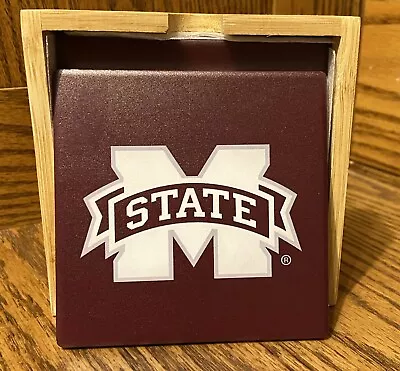 Mississippi State 4 Piece Ceramic Coaster Set With Wooden Caddy- New  • $11.95