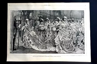 British Royalty 1874 LADIES BEING PRESENTED TO QUEEN VICTORIA Bazar Print • $30