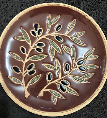 Bonis Pottery Hanging Plate Hand Made In Greece Raised Enamel Olive Leaves 8in • $19.99