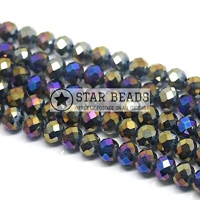 Faceted Rondelle Crystal Glass Beads Montana / Metallic 4mm6mm8mm • £2.20