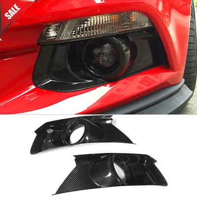 For Ford Mustang GT 2015-17 Real Carbon Fiber Front Bumper Fog Light Bezel Cover • £115.99