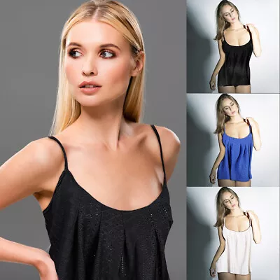 Women Camisole Flowy Tank Top Loose Fit Pleated Vest Comfortable Beauty Summer • £7.99