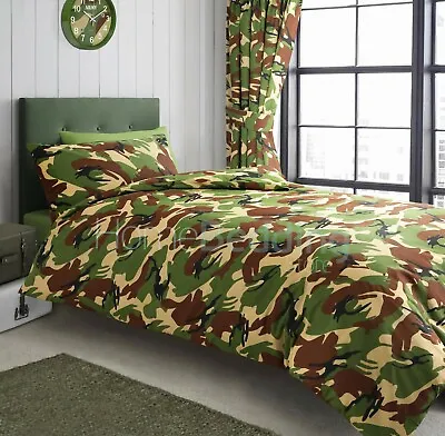 £16.95 • Buy Camouflage Army Duvet Cover Set Fitted Sheet Eyelet Lined Curtains Poly Cotton 