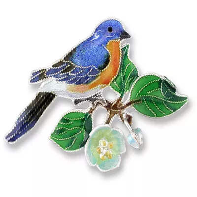 Zarah Zarlite Bluebird & Dogwood Pin Enamel Sterling Silver Plated With Gift Box • $27.19