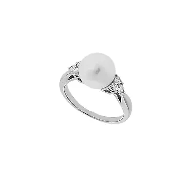 Mikimoto 8.7 Mm Akoya Pearl Diamond Ring In Platinum • $1249
