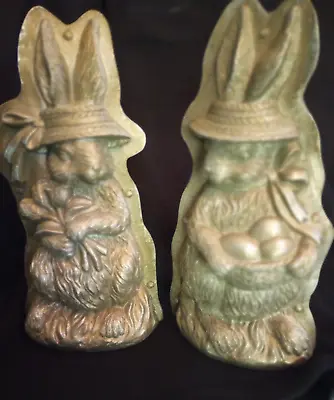 Pair  Bunny Rabbit  Chocolate  Mold Mr & Mrs Resin FAUX Tin Style 7.5 In • $9.99