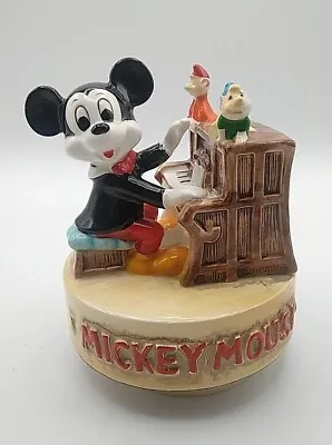 Working Vintage Mickey Mouse Playing Piano With  Mice Watching Music Box • $26