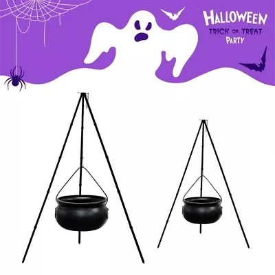 Halloween Black Plastic Cauldron On Stand With Illuminated Flames • £24.12