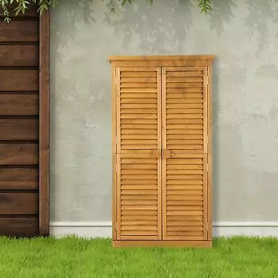 Vertical Storage Shed Outdoor Wooden Equipment Closet Lockable Tool Cabinet • $165.99