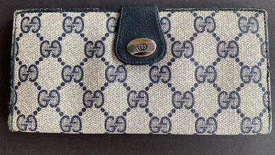 $120 • Buy Vintage Gucci Bifold Long Wallet Blue Canvas