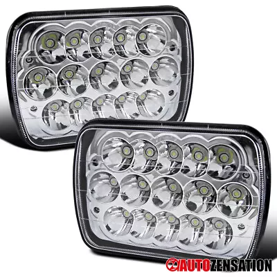 7x6 Sealed Dual Beam Crystal Chrome Clear H4 15-LED Square Headlights Pair • $49.38