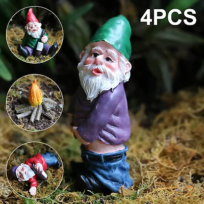 £2.99 • Buy 4X Mini Drunk Gnomes Dwarf Fairy Garden Statue Miniatures Courtyard Elf Figure