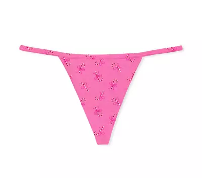 Victorias Secret NWT Stretch Cotton V String Panty XXL Candy Cane Pink Sexy Cute • $9.99