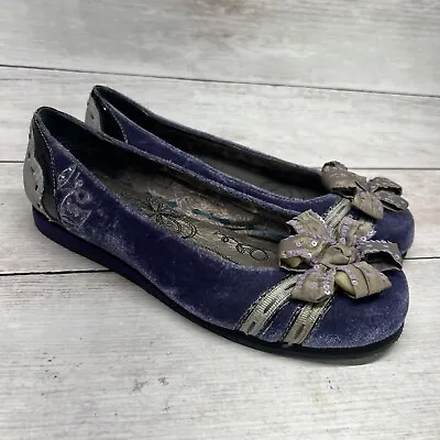 BOBBI BLU Katie Purple Velvet Slip On Bow Ballet Flats Shoes Womens Size 8M • $22.48