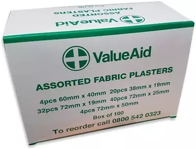 Value Aid Assorted Fabric Plasters - Box Of 100 • £8.59