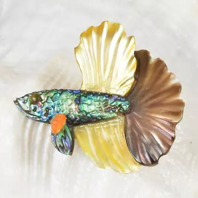 Siamese Fighting Fish Iridescent Multicolor Shell Carving 3.19 G Top-drilled • $39.95