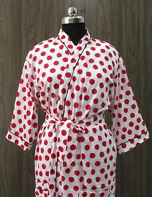 $42.49 • Buy Indian White Red Polka Dot Kimono Robes Women's Clothing Hand Block Kimono Robes