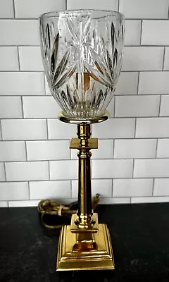 Vintage Crescent Brass Crystal Table Lamp With 2 Way Light Switch • $28
