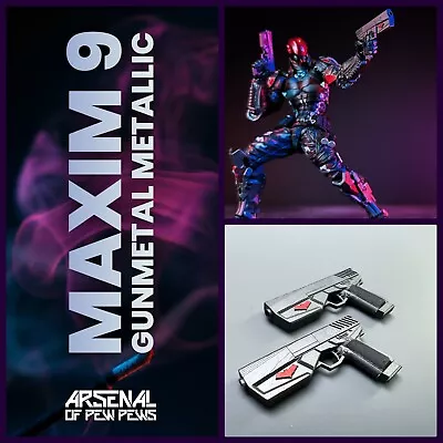 Maxim 9 (Set Of X2 GUNMETAL) 1:12 Scale - 3D Printed Action Figure Guns • $15