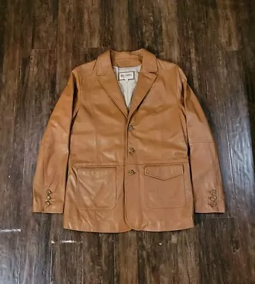 Vintage Wilson’s Leather Jacket Blazer 3 Button Tan Brown Mens Small Linen Lined • $56