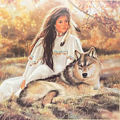 Maija Aspen Gold Native American Maiden With Wolf Poster (23x23) • $34.95