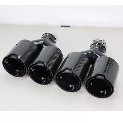 Dual Car Carbon Fiber Exhaust TWIN End Tips Tail Pipe For BMW 63mm In 101MM Out • $195.99