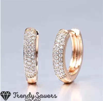 Women 18K Gold Filled Small Huggie Hoop CZ Crystal Sparkle Sleeper Earrings 13MM • £4.99