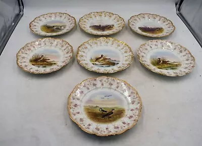 Antique T & V Limoges France Handpainted Game Bird Ducks Plate Set Of 7 -w/gold • $49.95