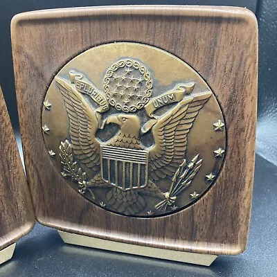 Vintage Wood Bookends American Patriot Eagle E Pluribus Unum Book Holders • $34.99