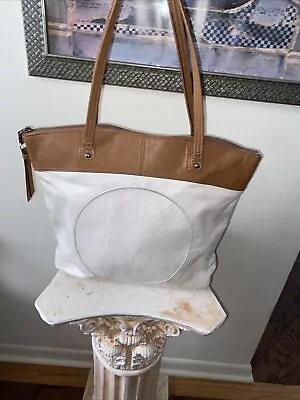 Coach White/brown Signature OP Art Laura Leather Tote Bag Shoulder Bag F18336 • $36.59