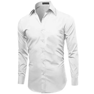 Omega Italy Men's Slim Fit Classic Button Up Long Sleeve Solid Color Dress Shirt • $24.14