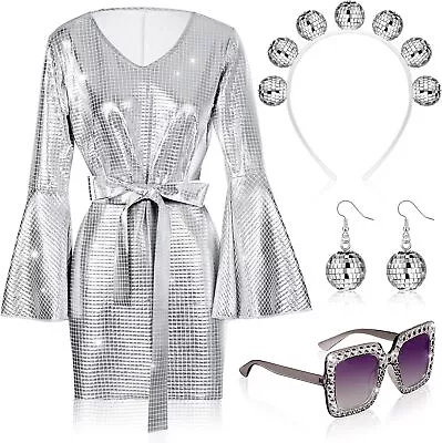 Bokon 70s Disco Outfit Set Women Disco Costume 70's Glass Disco Earrings Disco H • $84.51