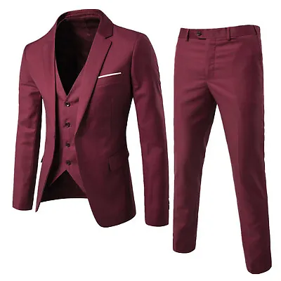 US Mens 3Pcs Formal Suit Long Sleeve Blazer Vest With Pants Set Business Suit • $39.61