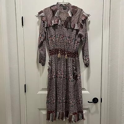 Diane Freis Dress Vintage 80s Prints Ruffles Gathered Puff Sleeve • $95