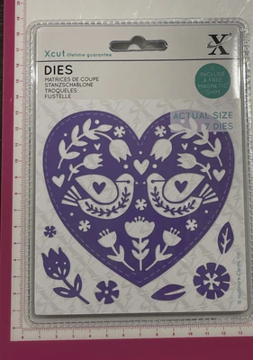 $12 • Buy Xcut Die ~ Folk Bird Hearts ~ Cuttlebug Sizzix Spellbinders Compatible ~ 7pc