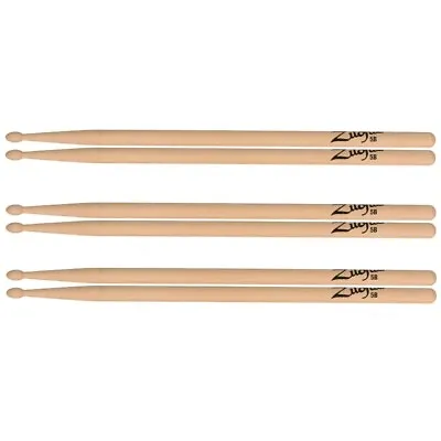 $68.89 • Buy Zildjian 5B Drumsticks - 3 Pairs Hickory Wood Natural Finish Wood Tip - Z5B