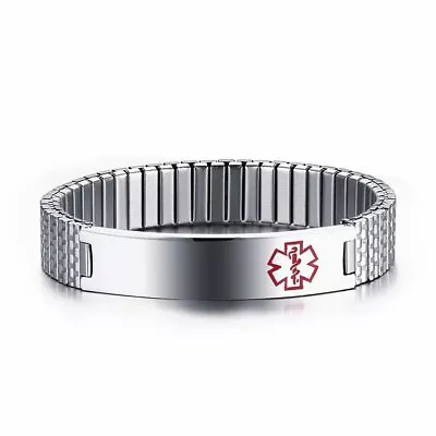 LASER ENGRAVED Emergency Medical Alert ID Stainless Steel Watch Band Bracelet • $11.99