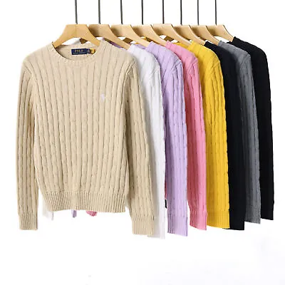 Ralph Lauren Polo Women's Cable Knit Cashmere Crew Neck Jumper Sweater Pullover • £33.36