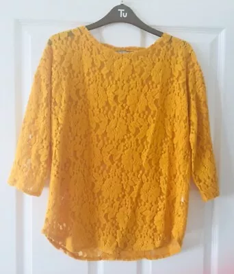 Ladies Women’s Girls Nutmeg Size 8 Floral Lace Formal Mustard Yellow Top Blouse • £11.99