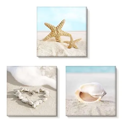 Beach Seascape Canvas Wall Art 3 Pieces Ocean Theme Artwork Starfish Seaside ... • $55.28