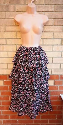 Nasty Gal Black Pink Ditsy Floral Ruffle Tutu Rara A Line Midi Skirt 12 M • $32.64