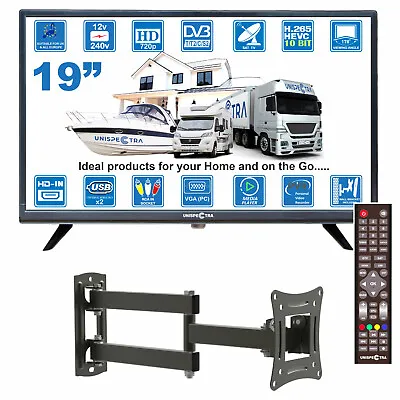 Unispectra 19  TV + Wall Bracket 12V / 240V HD LED MOTORHOME CARAVAN BOAT TRUCK • £177.71