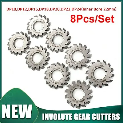 8 Pcs/Set 14.5° Involute Gear Cutter DP8 DP10 DP16 DP20 DP22 PA14-1/2 HSS 8H Set • $147.73